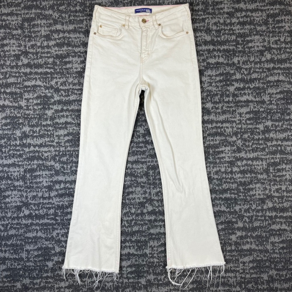 Scotch & Soda The Kick Jeans Women 27/32 Off-White Flare Raw Hem High Rise